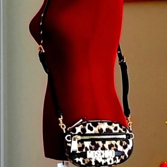 Authentic MOSCHINO Learher/canvas zip top cheetah print Crossbody - Picture 14 of 15